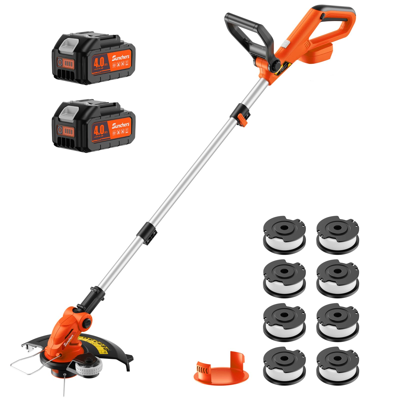Photo 1 of 20V 12" Cordless String Trimmer With 2 X 4.0Ah Battery and Charger, Electric Grass Trimmer Battery Powered Eater String, Edger Lawn Tool Grass Cutter With 8pcs Line, Lawn Mover For Garden Yard, Orange