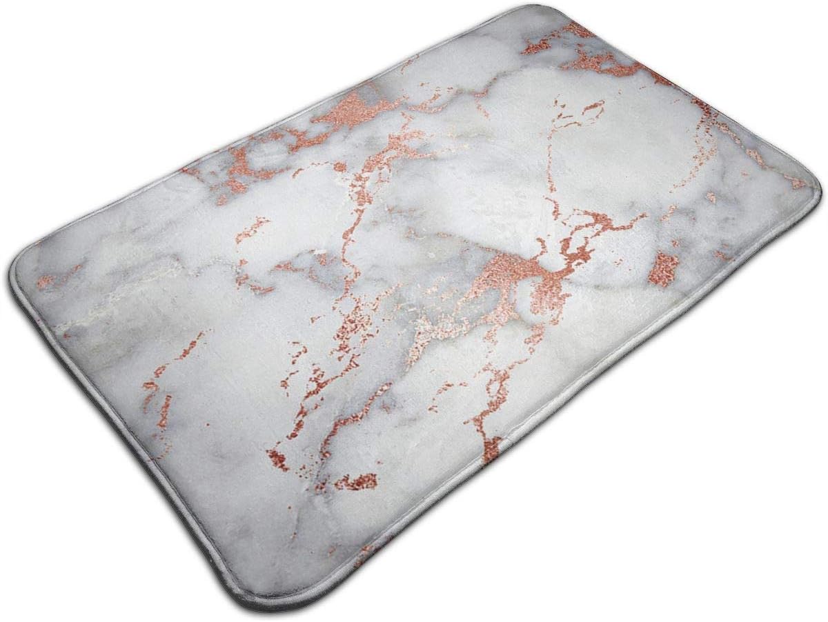 Bathroom Rug Mat, Doormat Floor Mat, Memory Foam Tub Shower Bath Rug - Anti-Slip Quick Dry Entrance Mat for Kitchen - Rose Gold Marble White Hotel Spa Bathroom Floor Mats