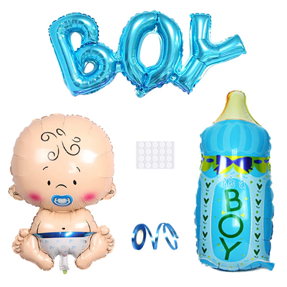 Xihuimay 3pcs Baby Blue Party Balloon Set for Boy Gender Reveal - Foil Letter and Bottle Design for Baby Shower Birthday Party Decoration