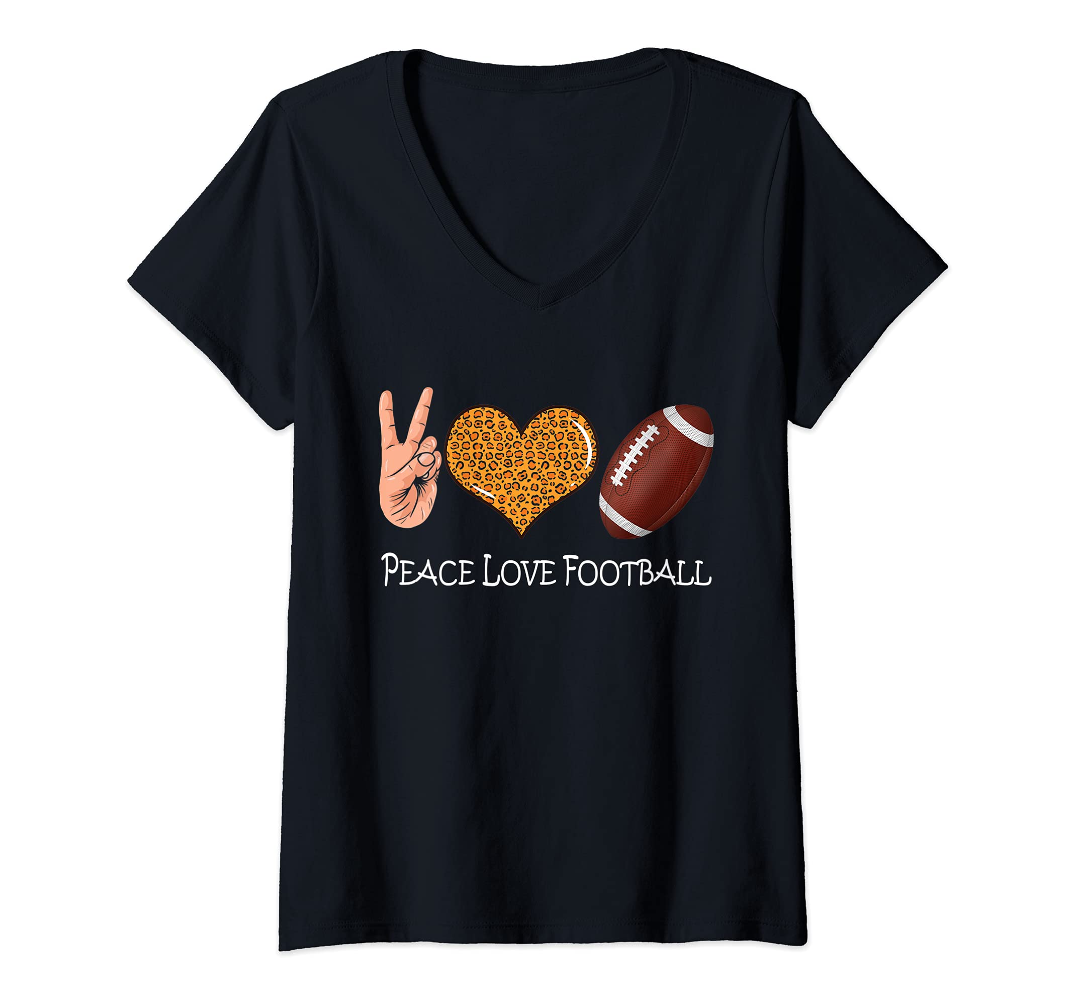 Womens Peace Love Football - American Football Peace Love V-Neck T-Shirt