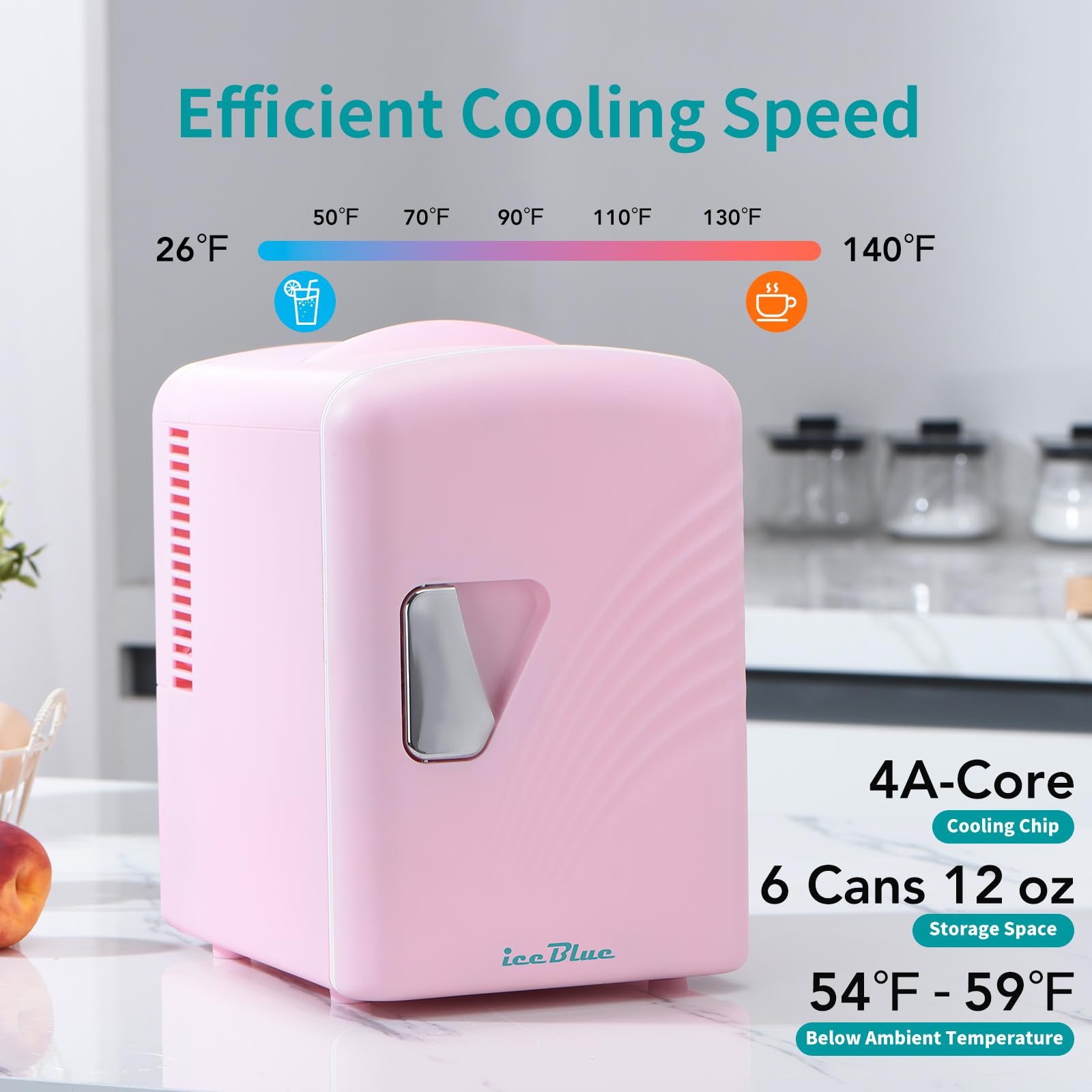 Iceblue Retro 4L/6 Can Mini Fridge,AC Plug & 12V Car Charger Small Refrigerator,Compact & Portable Mini Fridge, 4A Cooling Mini Refrigerator for Bedroom,Car,Office,Dorm,Gift - Pink