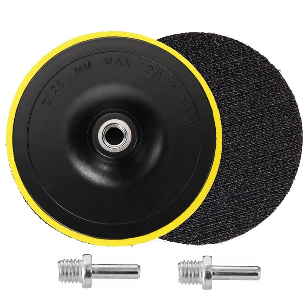 SI FANG 2 Pack 125mm Hook and Loop Backing Pads with M14 Thread Drill Adapter, 5 Inch Sanding Disc Backer Plate Car Polishing Pad for Angle Grinder Buffer Orbital Sander Polisher, 12000RPM