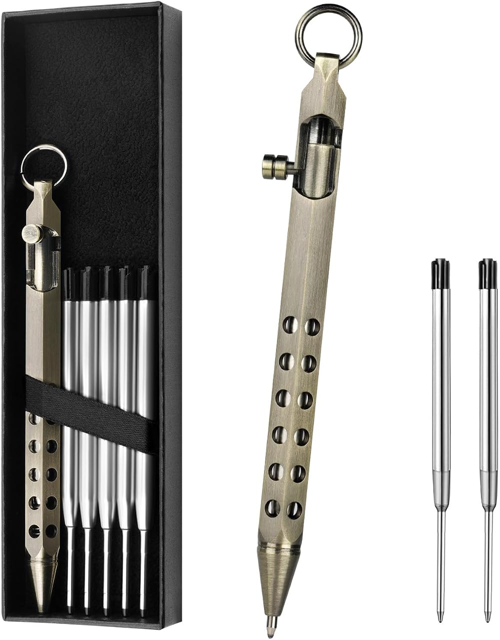 AUAUY Bolt Action Pen with Gift Case 1mm Black Ink Refill 5 Refills