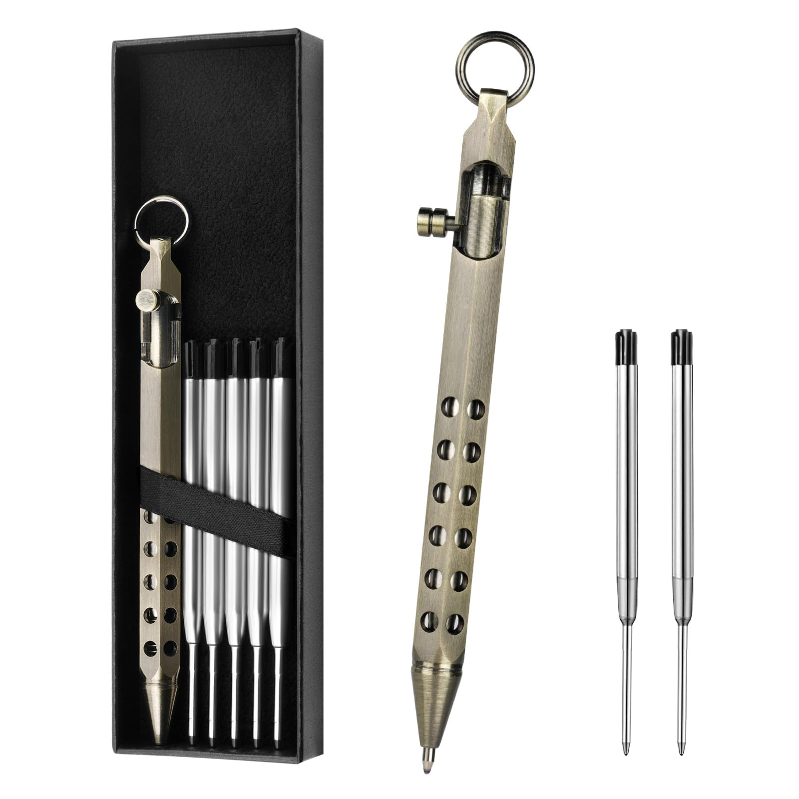 AUAUY Bolt Action Pen with Gift Case, Retro Retractable Lightweight Metal Pen, Ballpoint Pen with 5 Extra Refills, Ink Refillable Office School Gift for Students, Dad, Colleague, Boyfriend, Husband — image 1