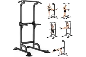 Garvee Power Tower for Home Gym - Pull Up & Dip Station, Free Standing Heavy Duty 330Lbs Workout Equipment, 65"-82.7" Height 