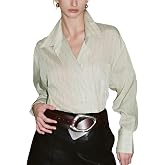 URBAN REVIVO Women's Deep V-Neck Shirt with Stand Collar and Cross Buttons