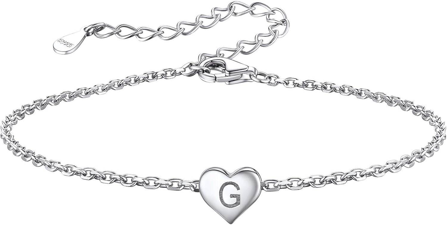 Sterling Silver Heart G Letter Bracelet for Female Personalized ...
