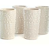 MEXTEQUIL - Talavera Shot Glasses Set of 4 Authentic Mexican Tequila Shot Glasses - Hand-painted - 2 Oz (White Lace)