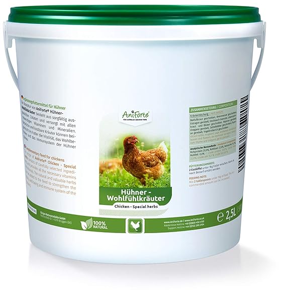 AniForte Hühner-Wohlfühlkräuter 2,5 Liter - Ausgewählter Natur Kräuter-Mix speziell für Hühner, Löwenzahn, Brennnessel, Beifu