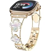 Cool Chain Metal Smartwatch Strap Compatible with Fitbit Versa 4 Bands for Women Adjustable Replacement Bracelet for Fitbit Versa 4 Bands for Woman