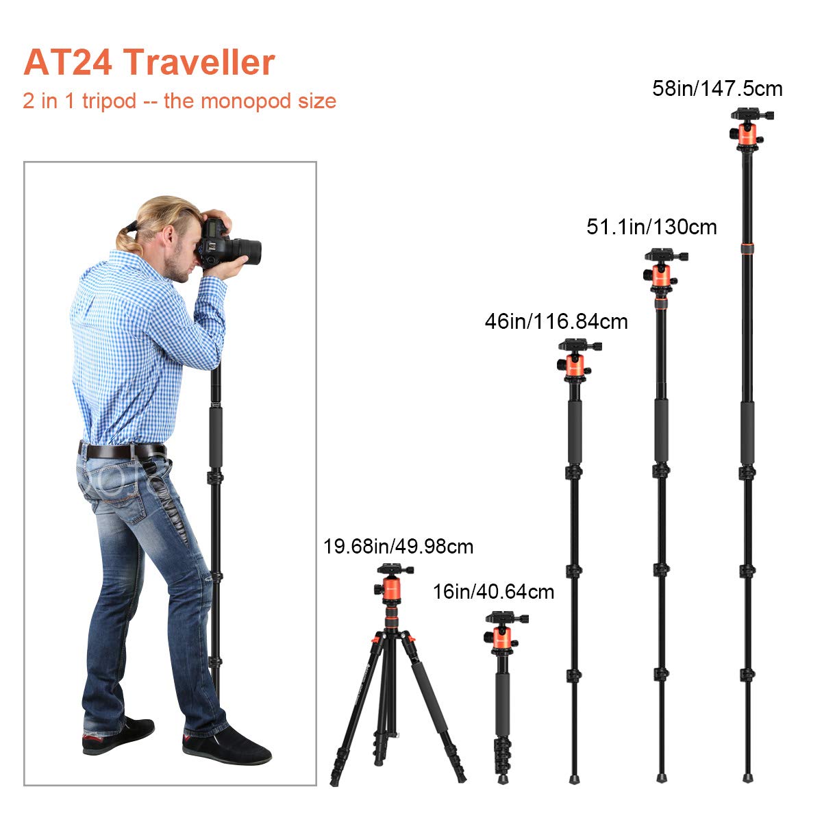 Geekoto 58" Ultra Compact and Lightweight Aluminum Tripod