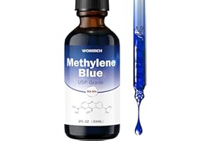 WOMRICH 99.99% Methylene Blue Pharmaceutical Grade Trihydrate USP-Grade, for Humans Nootropic Supplement and Research, at concentrations Higher Than 1%, 2%, and 3%, Lab-Tested Purity, No Formaldehyde, (59ML)