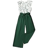 Floerns Girls Floral Print Sleeveless Ruffle Trim Belted Pants Jumpsuit