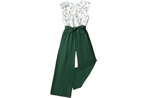 Floerns Girls Floral Print Sleeveless Ruffle Trim Belted Pants Jumpsuit