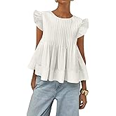 Csvinkiko Womens Summer Tops Babydoll Peplum Blouses Casual Ruffle Sleeve Round Neck Pleated A Line Shirts Tank Top