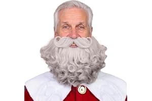 Honcloud Men's 8 Inches Curly Silver White Realistic & Fluffy Fake Beard For Wizard Costume Party and Halloween(Silver White)