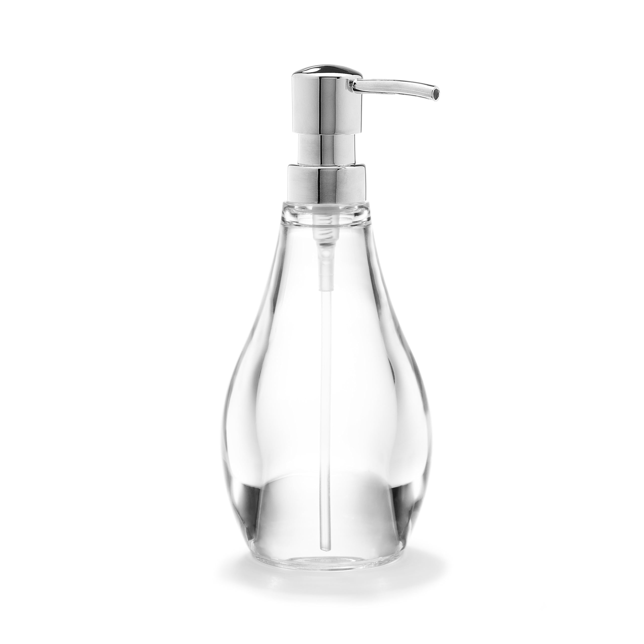 Umbra Droplet Soap Pump, Clear Foaming Pump Dispenser - Modern Heavy-Duty Refillable Soap 10-ounce Container For Bathroom - Perfectly Nested in Amenity Tray, Can Be Placed On Countertop, Sink In Bath