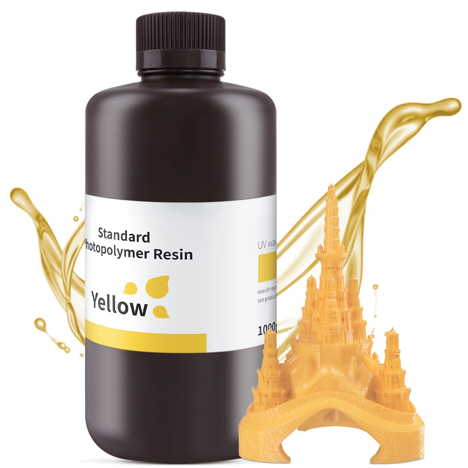 ELEGOO 3D Printer Rapid Resin, 405nm LCD UV-Curing Resin Standard Photopolymer Resin for LCD 3D Printing Yellow 1000G