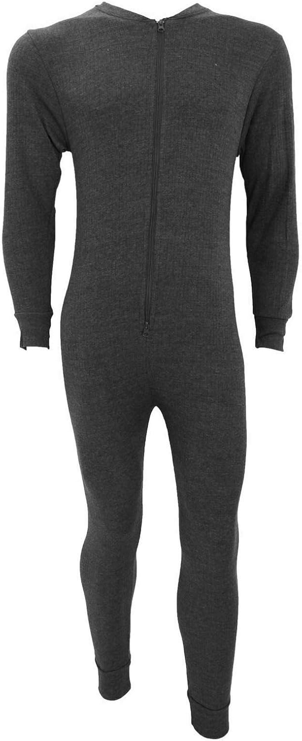 MENS THERMAL ALL IN ONE JUMPSUIT ONESIE FRONT FASTENING BODYSUIT