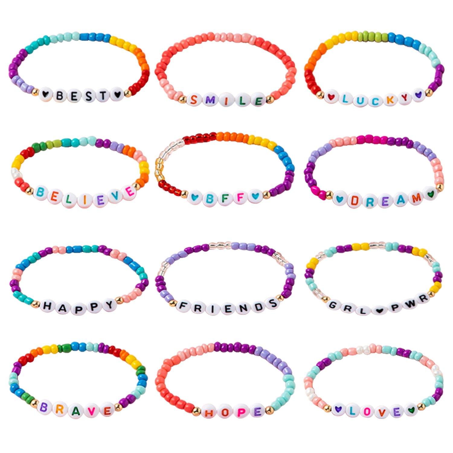 Steemjoey 12 PCS Friendship Bracelets for Girls, Colourful Wooden Bracelets Set, Handmade Braided Children Bracelets for Girls Birthday Jewellery Party Bag and Stocking Fillers