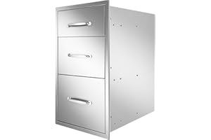 RYFT Ryan Outdoor Kitchen Drawers, 18x23x23 Inch 3-Tier Stainless Steel BBQ Triple Access Drawers with Handle