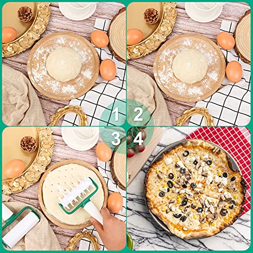JUTTIRA 2 Pieces Pizza Dough Roller and Docker Set, Small Plastic Pasta Rolling Pin and Pizza