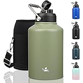 Konokyo 1 Gallon Jug with Handle,128 oz Insulated Water Bottle with Carrying Pouch, Double Wall Vacuum Stainless Steel Metal Bottle,Camp Green