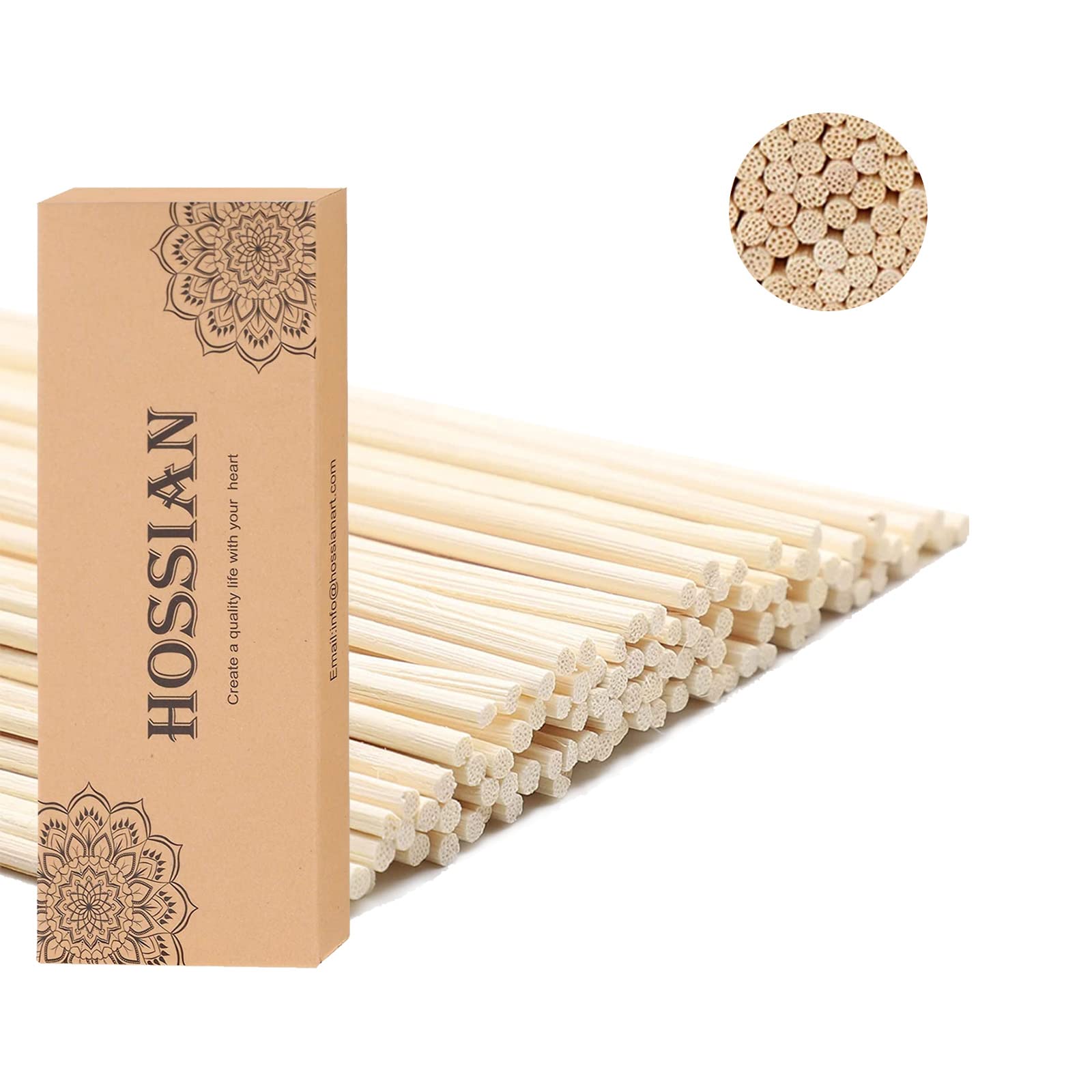 HOSSIAN Reed Diffuser Sticks - Wood Rattan-Reed Sticks -Diffuser Glass Bottles-Diffuser Refills- Spa-Aromatherapy (8" x 3mm)