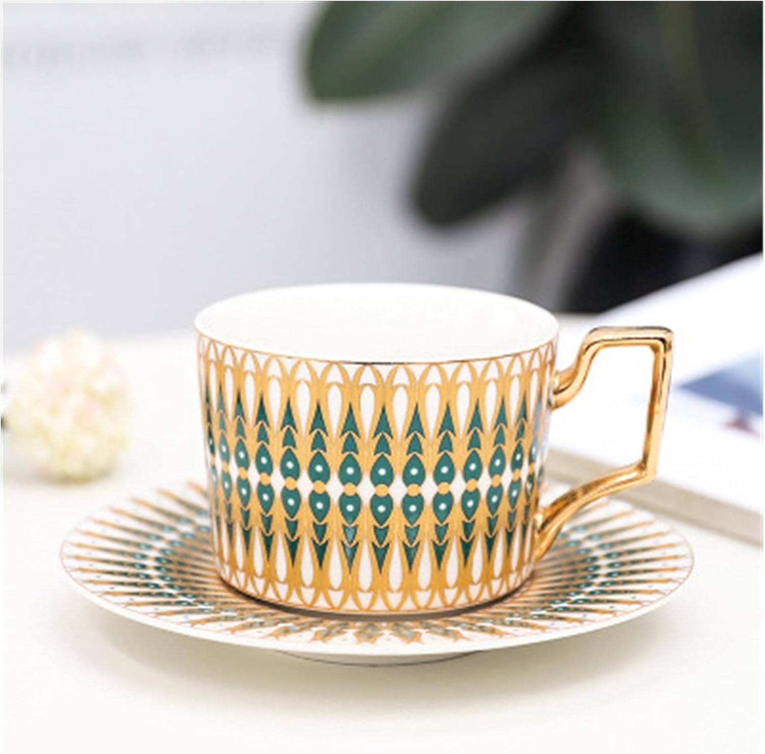 British Style Luxury Moroccan Coffee Cup and Saucer Set with Gold