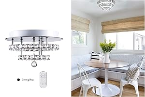 KAI Crystal Dimmable Temperature Adjustable Ceiling Light Flush Mount Modern Contemporary Luxury LED Chandelier Lamp with 30W 120LM/W 120LEDs Lighting for Dining Room Bedroom Foyer(Chrome Round,1Pack)