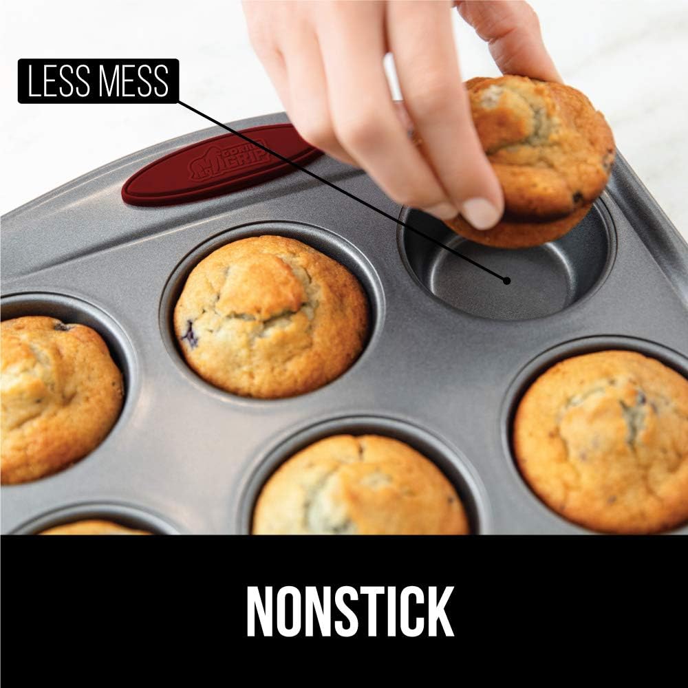 Gorilla Grip Original Kitchen Bakeware Sets, 9 Piece Baking Set with Silicone Handles, Includes 2 Large Size Cookie Sheets, 2 Round Cake Pans, 2 Muffin Pans, Loaf Pan, Large Roaster, Square Pan, Red: Kitchen & Dining