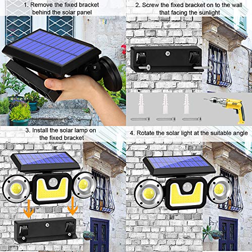 2 Pack Solar Lights Outdoor with Motion Sensor, 83 LED COB Flood Lights,3 Heads Adjustable Wireless Security Light,270° Wide Angle IP65 Waterproof Decorative Light for Garage Pathway Porch Patio Yard