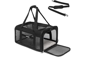 IOVIEW Airline Approved Pet Carrier for Cats and Small Dogs up to 15 lbs, Breathable Mesh and Collapsible Design, Portable Travel Bag for Bearded Dragon, Puppies Animal Hangbag, Rabbit Cage (Black, Small)