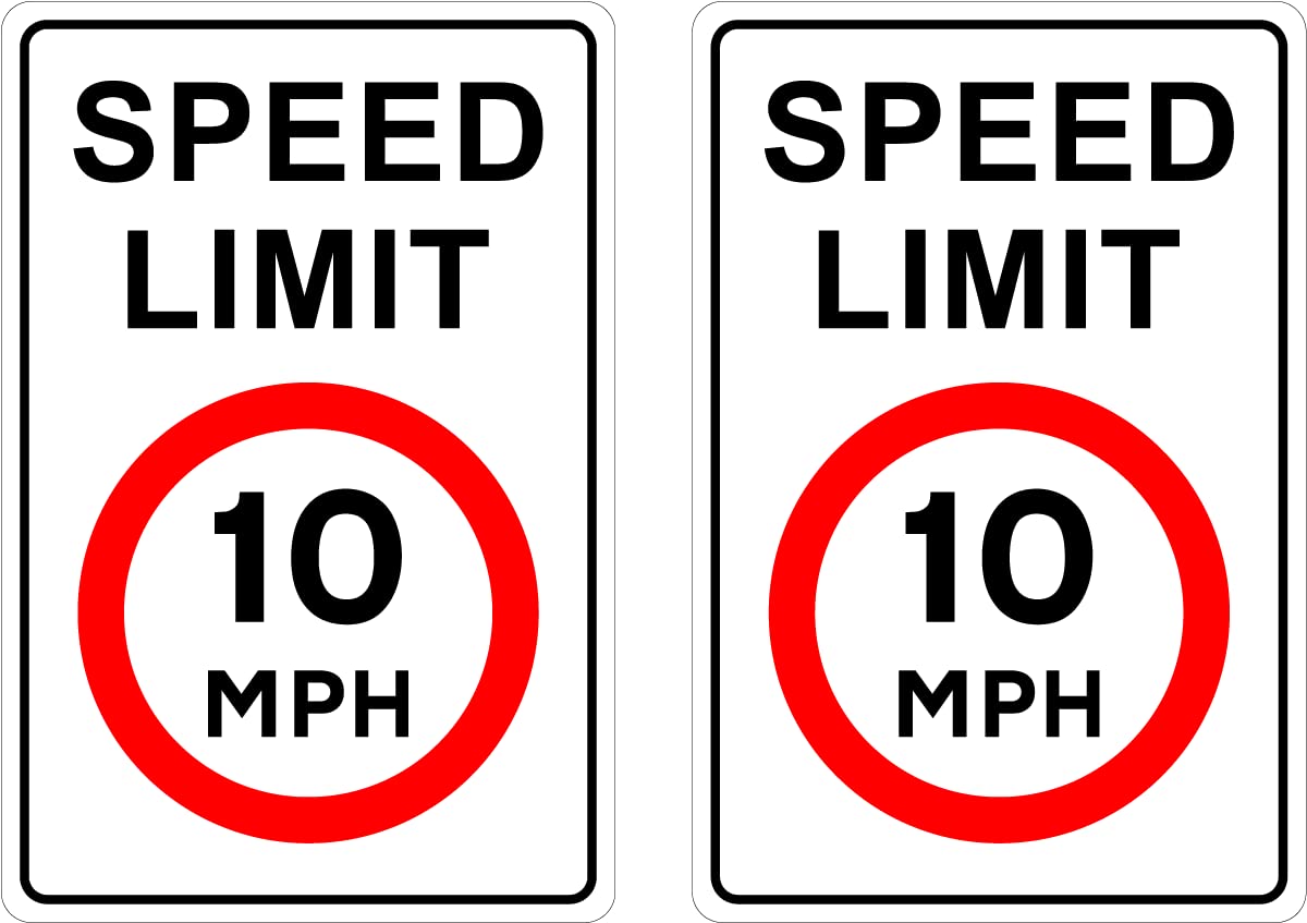 The Signal Range Pack of 2 rigid plastic signs 300mm x 200mm x 3mm with rounded corners - Speed limit 10MPH