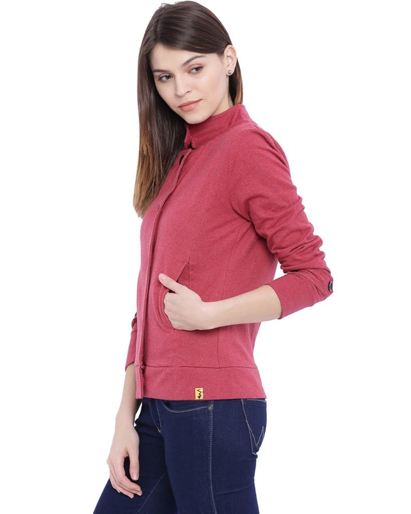 campus sutra women maroon high neck jacket