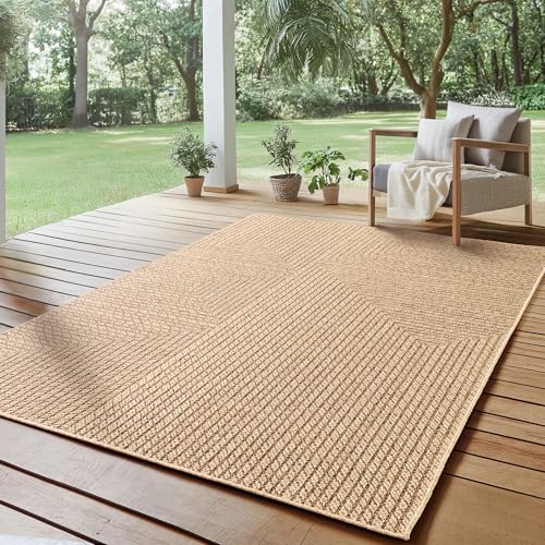 SIMPEX Indoor Outdoor Teppich Wetterfest- pflegeleicht im natürlichen Jute-Look, Sisal Teppich Wohnzimmer, Küche, Terrasse, Garten und Balkon, 120x170