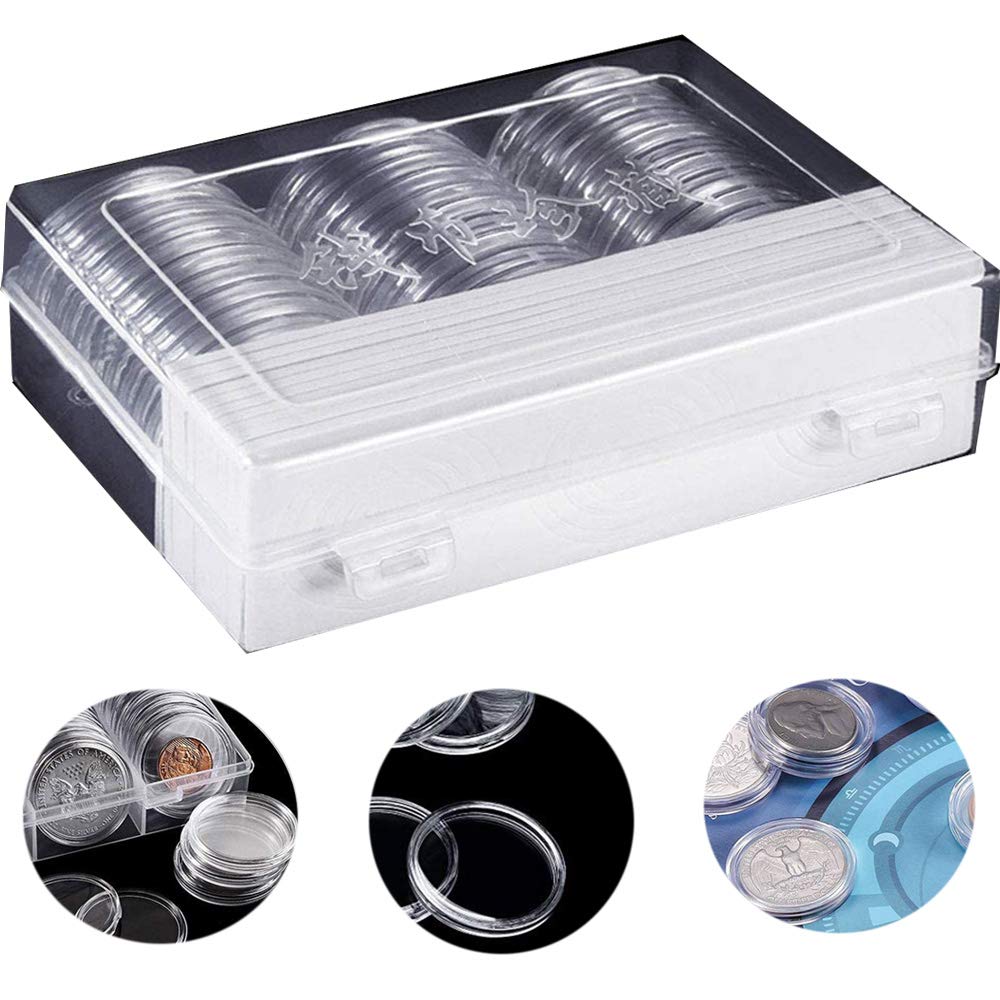 Coin Capsules Protect Gasket Coin，30 Pieces 46mm Coin Holder and 30 Pieces Protect Gasket Round Plastic Holder Case Coin Container Case with Plastic Storage Organizer Box for Coin Collection Supplies