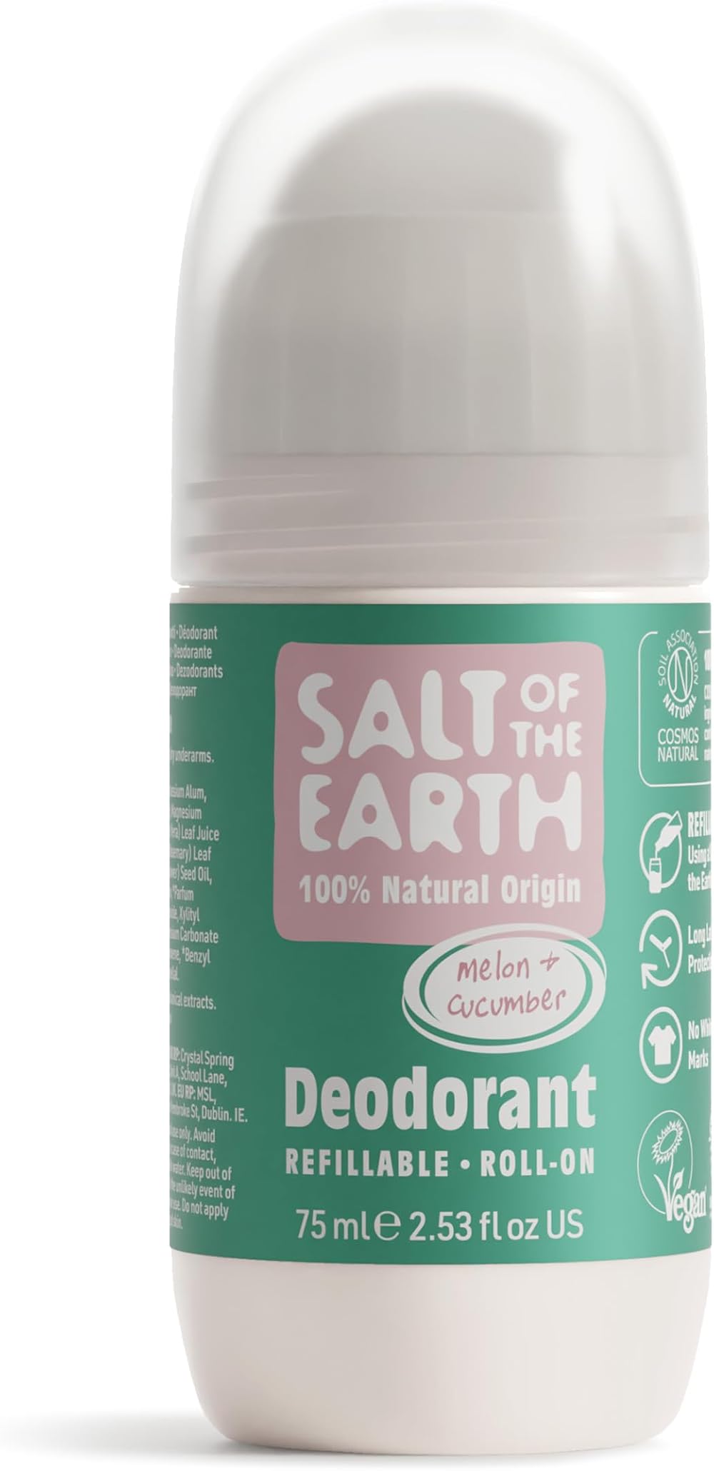 Salt Of The Earth Natural Refillable Roll On Deodorant Melon Cucumber 75ml