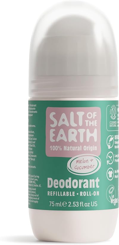 Salt Of The Earth Natural Refillable Roll On Deodorant Melon Cucumber 75ml