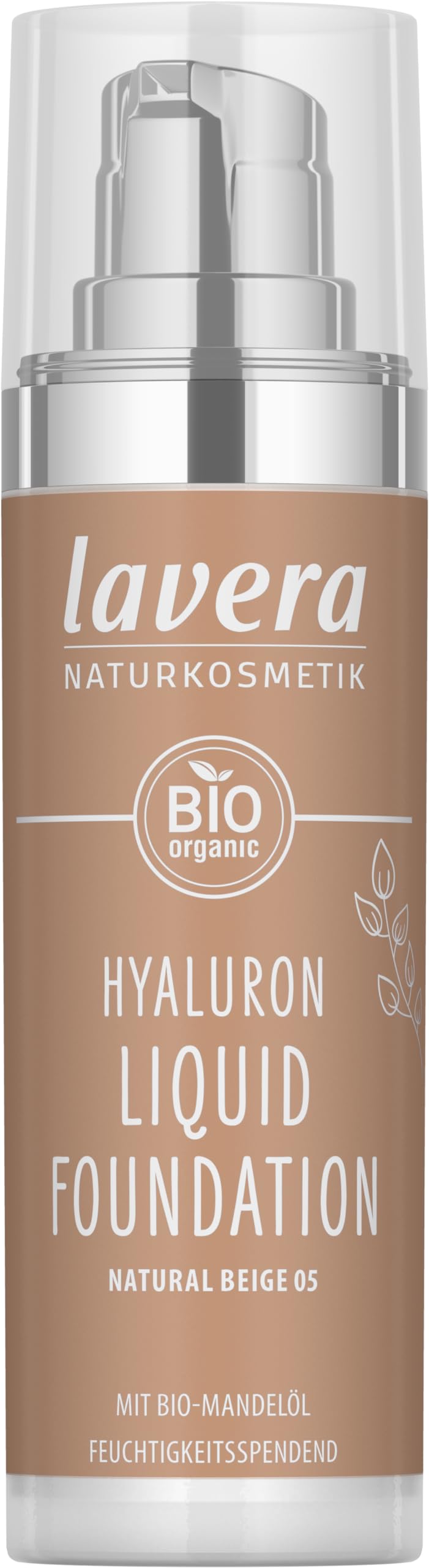 lavera Hyaluron Liquid Foundation - Natural Beige 05 - natural cosmetics - Vegan - Silky, lightweight texture - free from mineraloil - Natural hyaluronic acid & Organic almond oil - 30ml