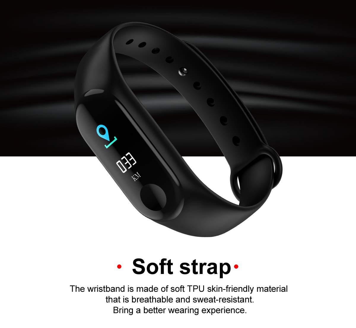 SAILINE Fitness Tracker Heart Rate Fitness Wristband Smart Watch Waterproof IPX6 Activity Tracker Blood Pressure Smart Bracelet with Stopwatch Sport GPS Pedometer Women Men (Black)