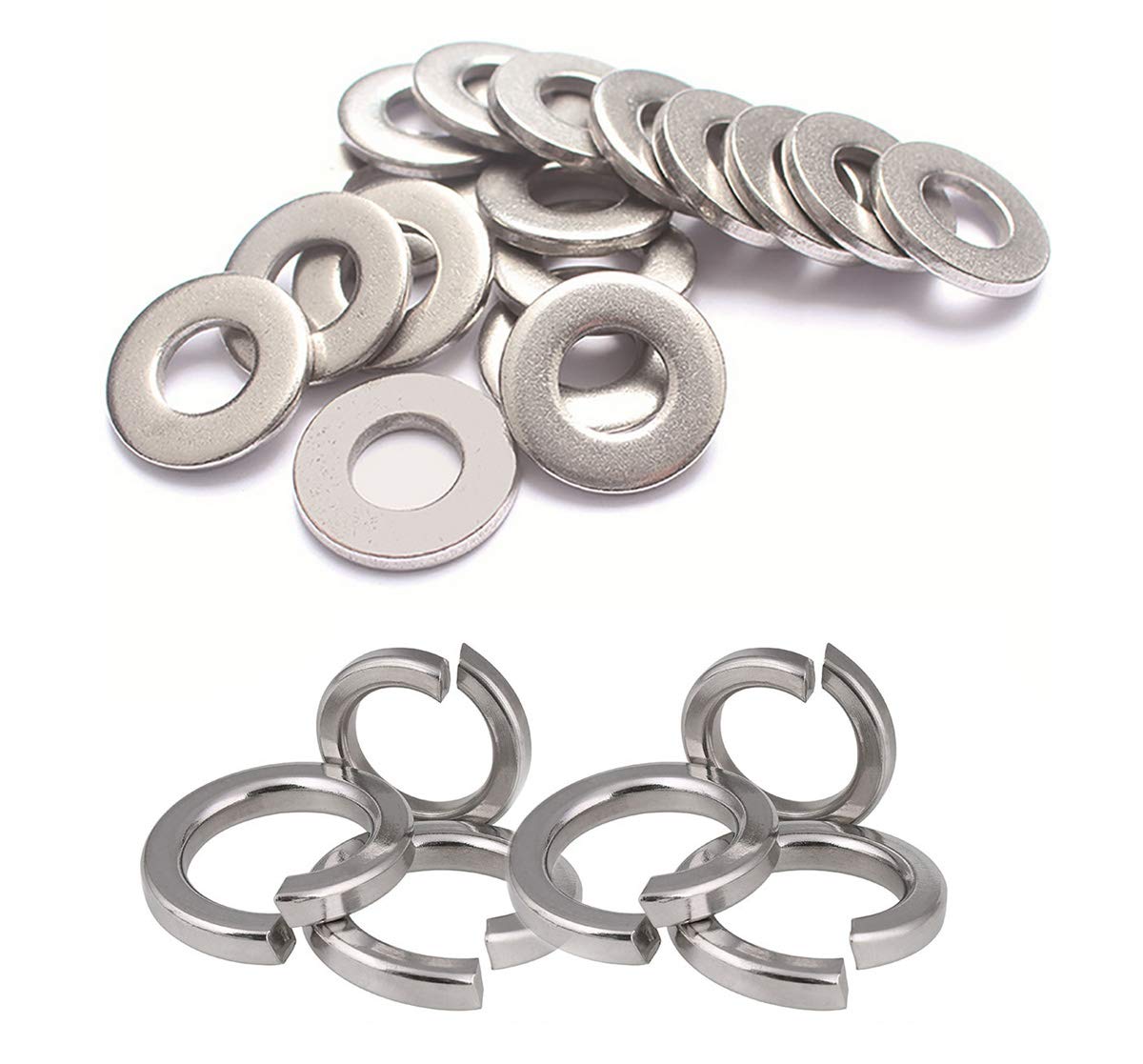 Photo 1 of M10 304 Stainless Steel Flat Washer and Split Spring Lock Washer Assortment Set, 50Sets /Pack (M10)