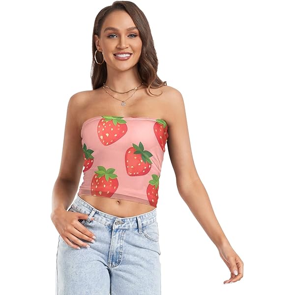 Pink Cat Boob Tube Top, Womens Sexy Strapless Mesh Crop Top