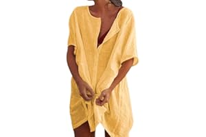 JIEMUXIU Summer Dresses Resort Wear for Women 2024 Vacation Short Sleeve Button Down Short Dress Tropical Sun Dresses