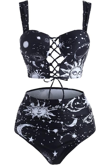 sun star moon lattice underwire tankini swimsuit