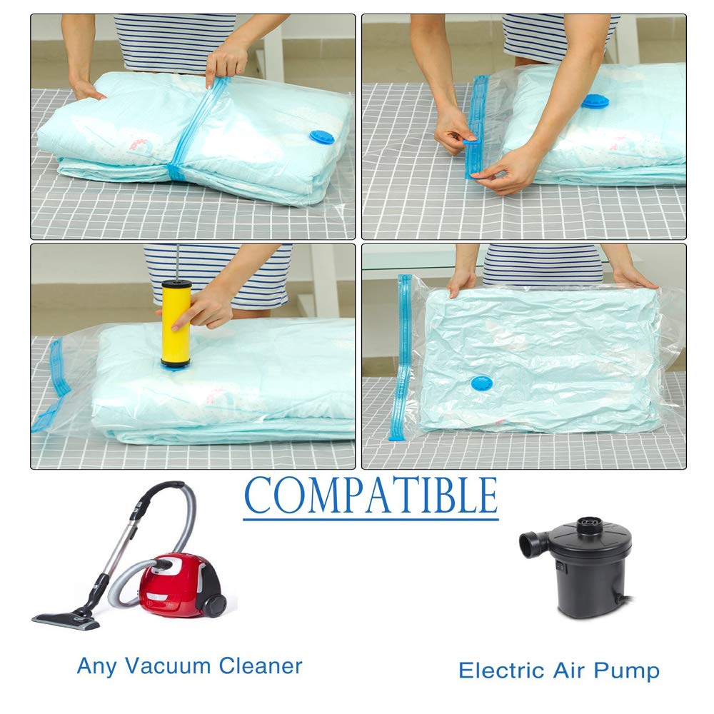 GQC Vacuum Storage Bags 8 Pack Works With Any Vacuum Cleaner FREE Hand
