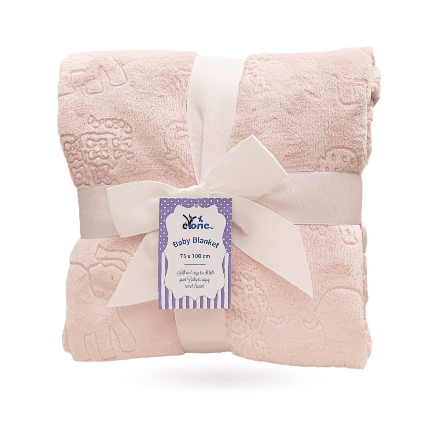 eYone Baby Blanket 75×100 cm - Soft Embossed Fleece - Animal Pattern - Lightweight Baby Blanket - Pram, Cot & Stroller - Baby Girl Gift - Pink