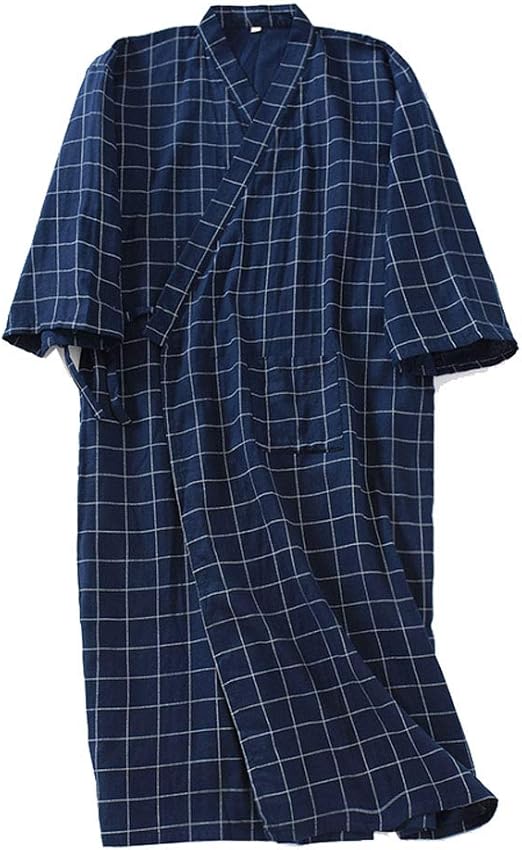 Men's Japanese Kimono Double Gauze Cotton Robe Plus Size Zen Clothing