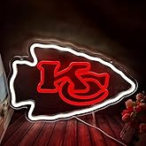 Football Rugby Sports Team Neon Sign Suitable for Chiefs KC Logo Neon Sign for Wall Decor USB Powered Dimmable Led Light Up Signs for Men Cave Home Bar Birthday Party Decor Xmas Gifts for Kids