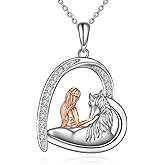 LUHE Horse Necklace for Women Sterling Silver Heart Shaped Feathering Horse Pendant with Cubic Zirconia Animal Jewelry Gift for Her